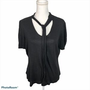 Apostrophe Shimmer Neck Tie Blouse Large Black